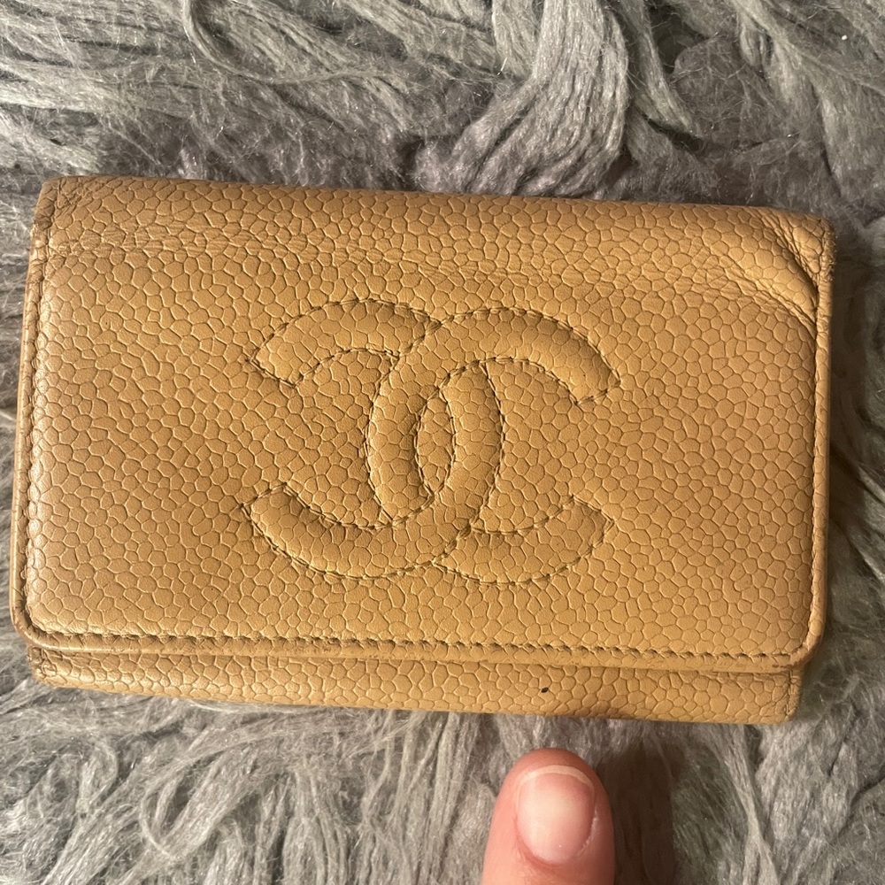 Chanel CC Beige Quilted Leather Card Holder with Original Authenticity Card